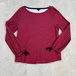 Talbots Women's L Red Navy Blue Striped Long Sleeve Knit Top Nautical Boat Neck